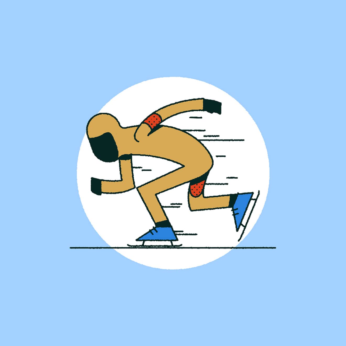 Blue, Red, White & Beige illustration of a person speed skating