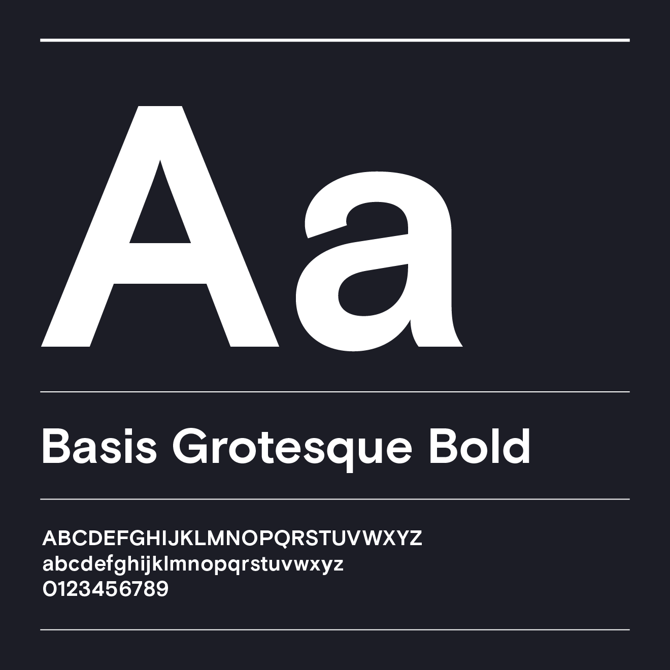 White text of the letter A over a black background in Basis Grotesque Bold font