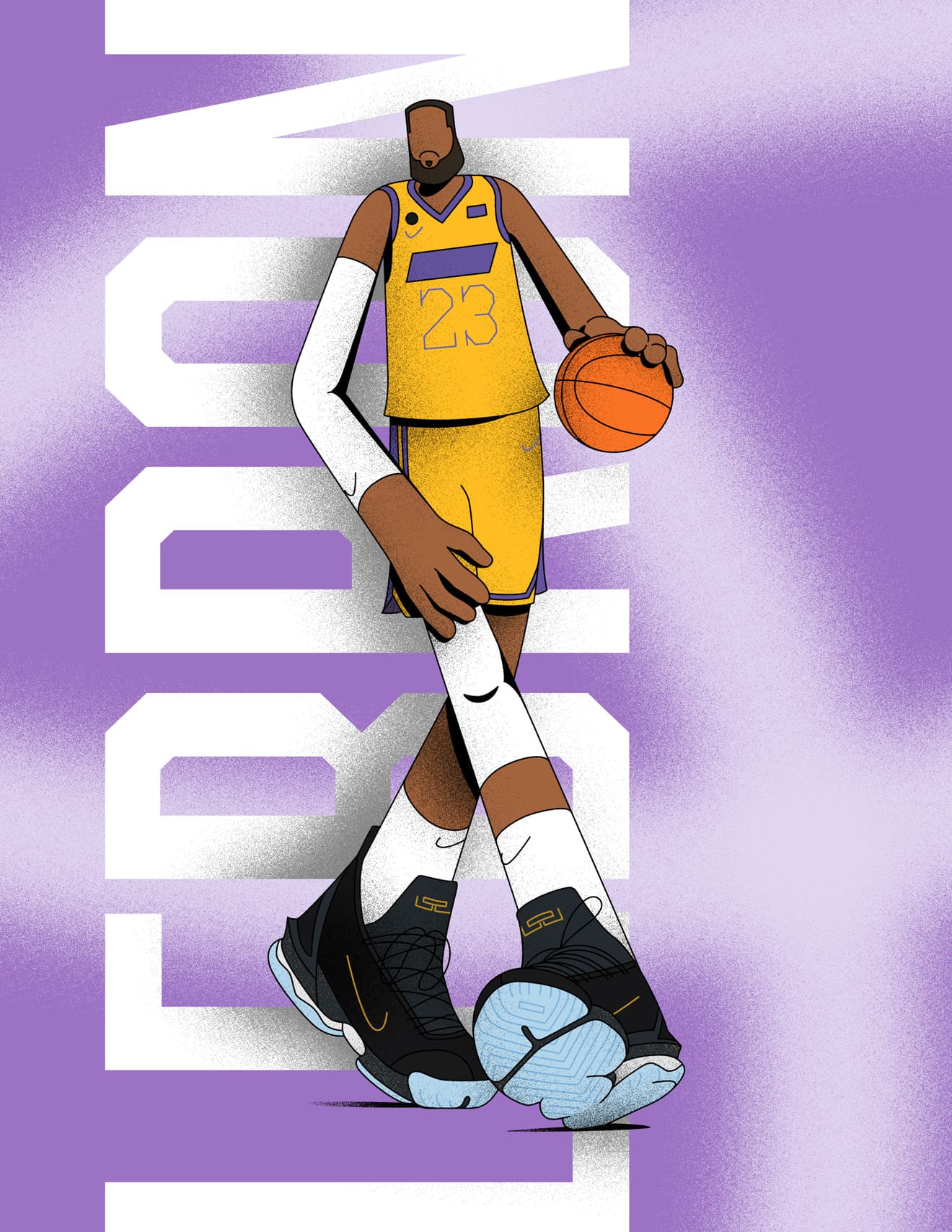 Illustration of basketball player, LeBron James, mid-dunk
