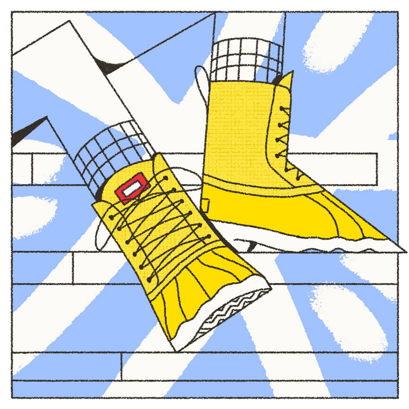Yellow and blue illustration of Native shoes